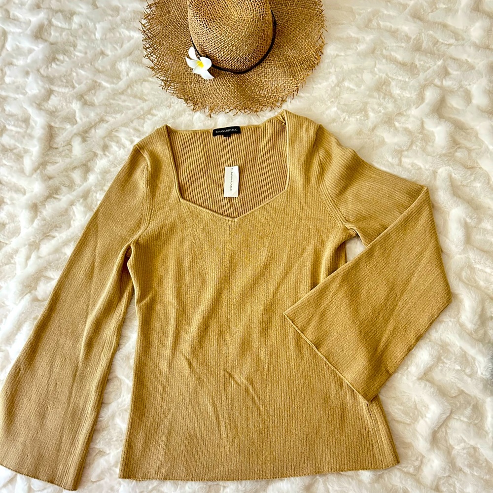 NWT Banana Republic Metallic Ribbed Sweater Top XL Gold